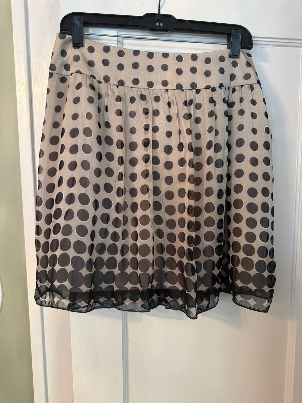 Polka Dot A-Line Skirt - Beige and Black